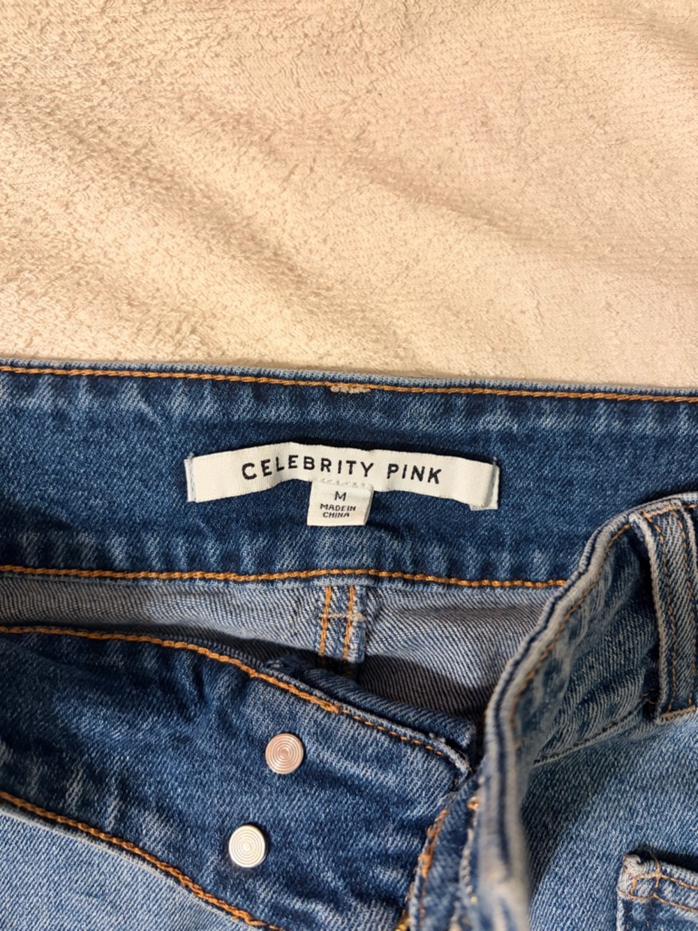 Celebrity Pink Light Blue Denim Skirt with Contrast Stitching - Picture 3 of 3